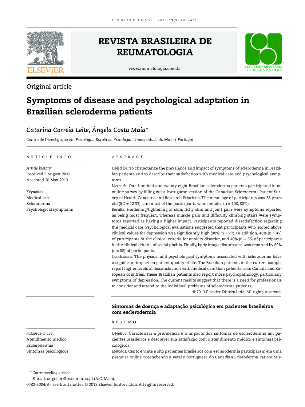Symptoms of disease and psychological adaptation in Brazilian scleroderma patients