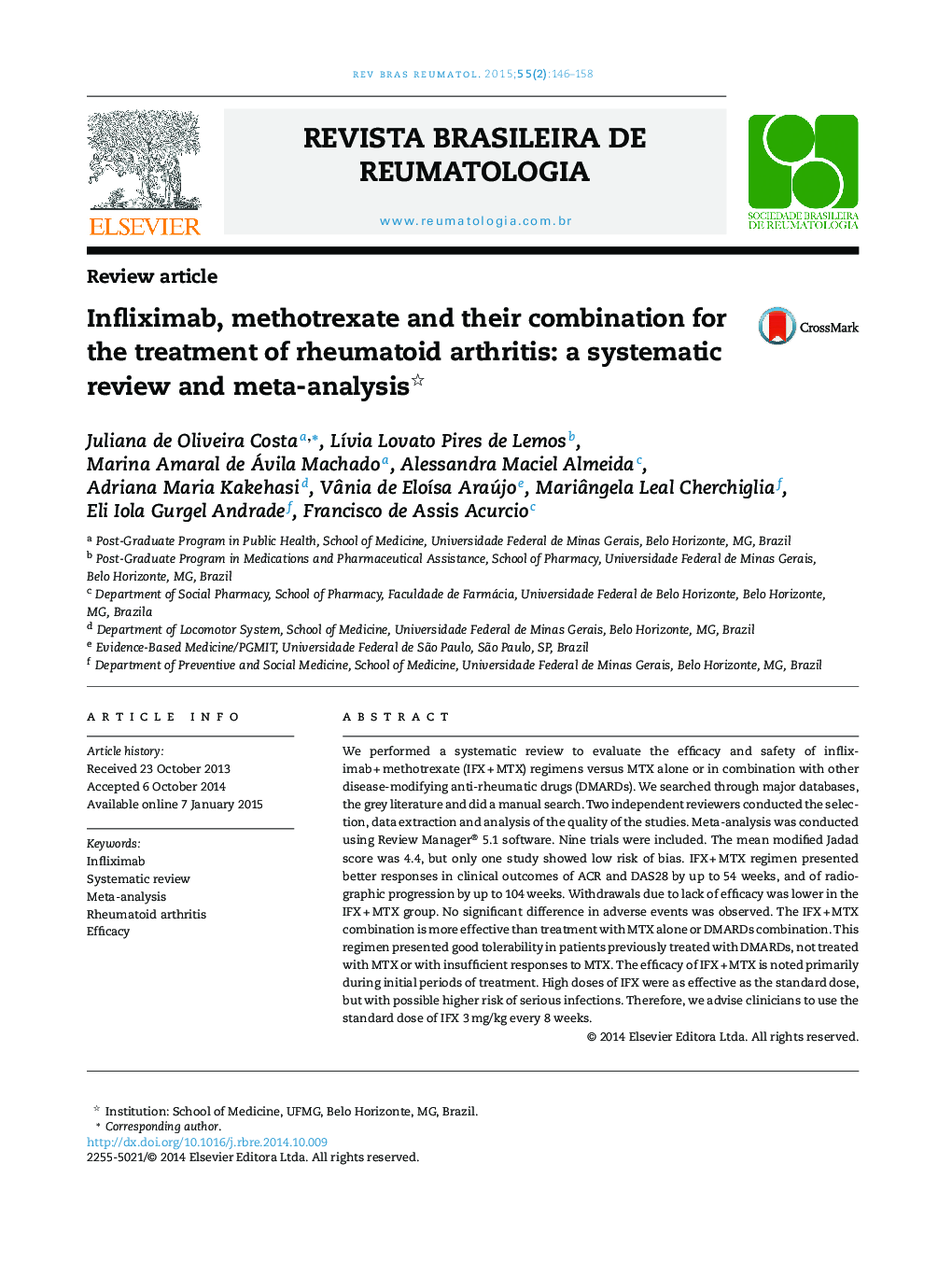 اینفلکسیماب، متوترکسات و ترکیب آن برای درمان آرتریت روماتوئید: یک بررسی منظم و متا آنالیز 