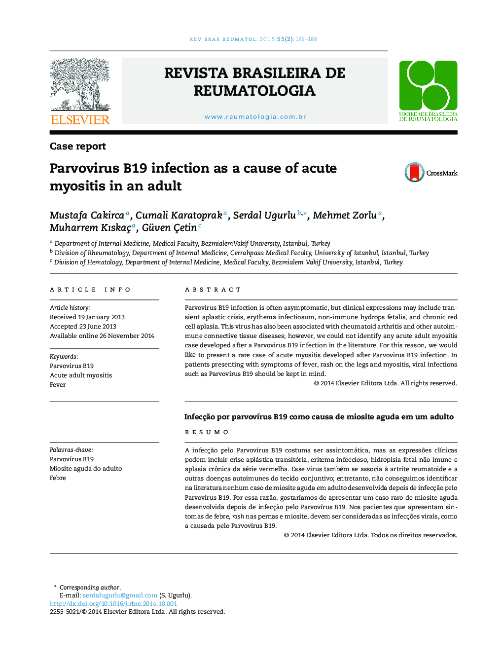 Parvovirus B19 infection as a cause of acute myositis in an adult