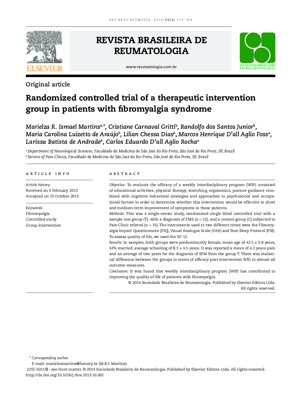 Randomized controlled trial of a therapeutic intervention group in patients with fibromyalgia syndrome