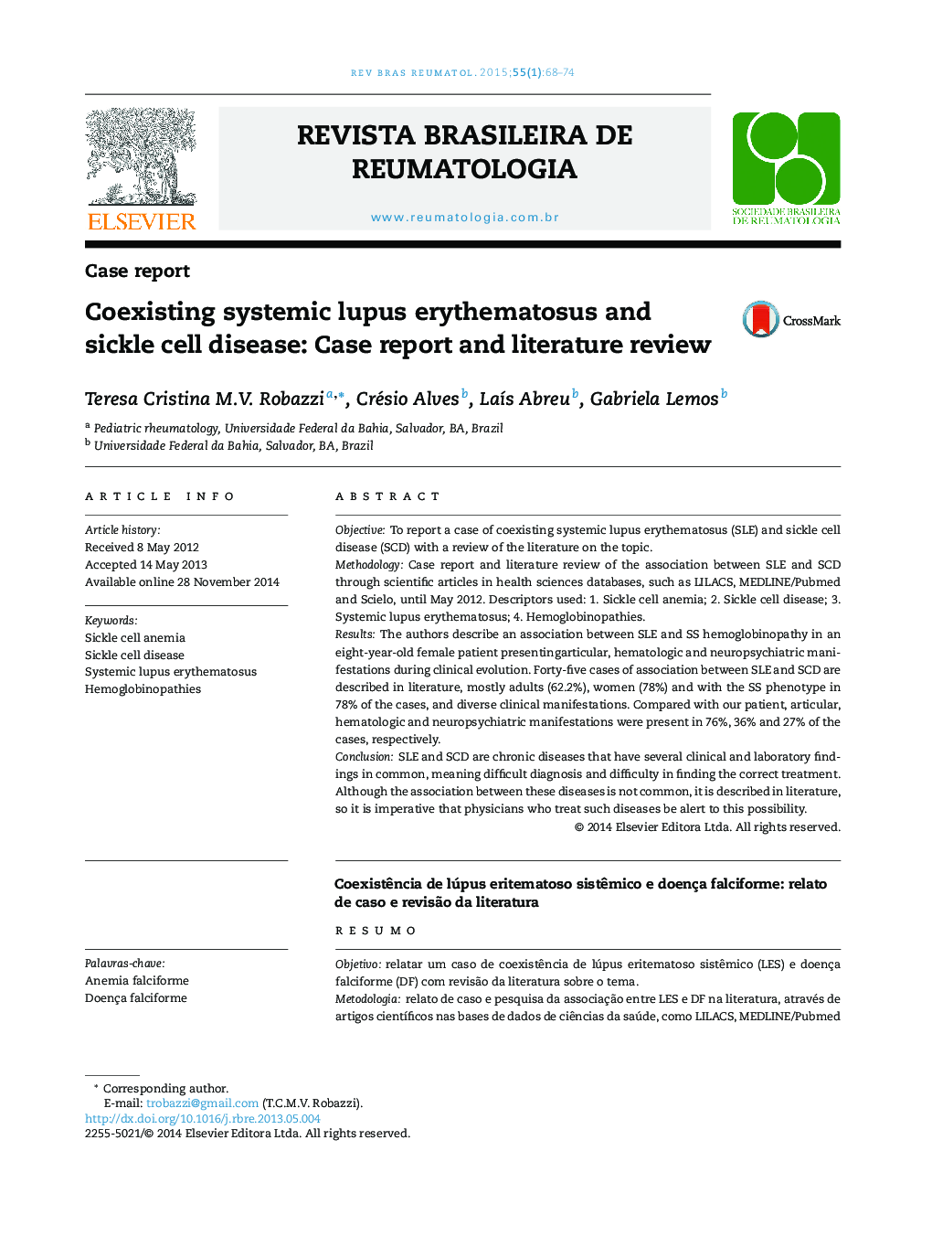 Coexisting systemic lupus erythematosus and sickle cell disease: Case report and literature review