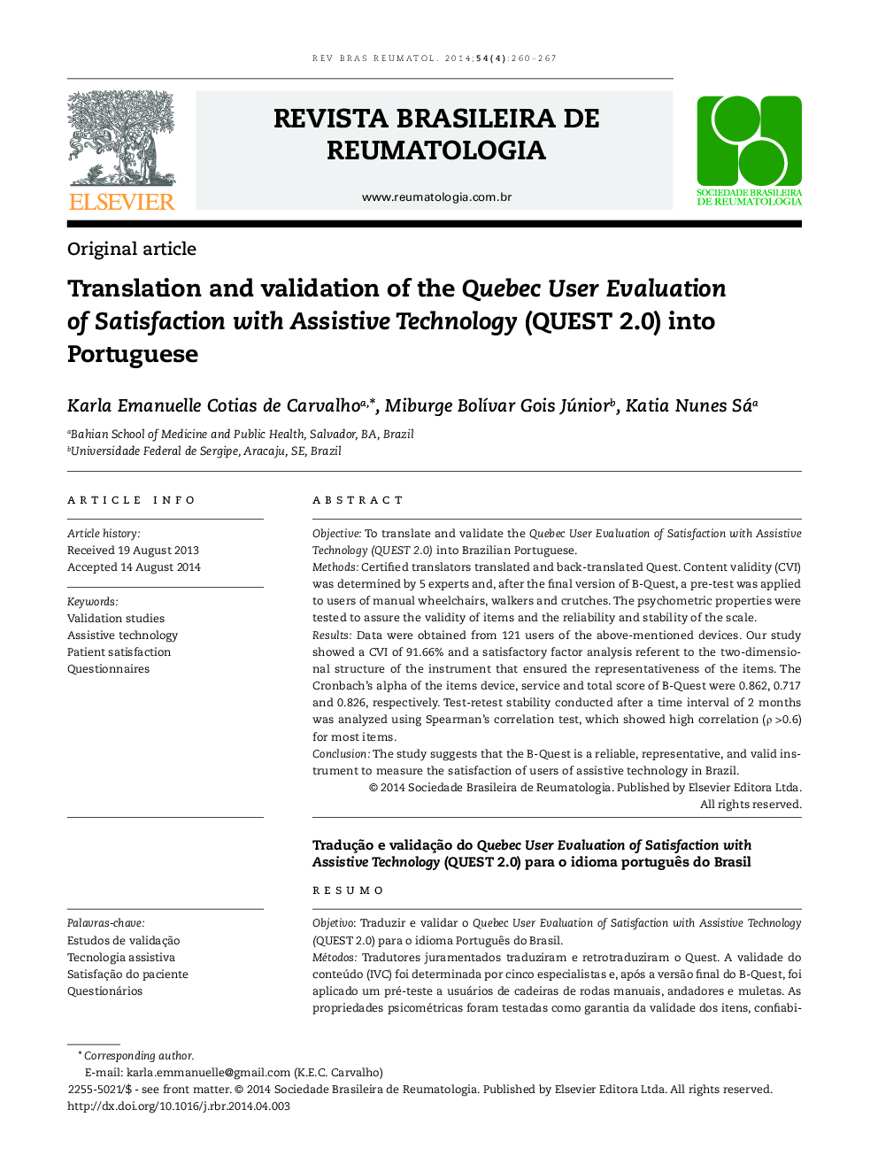 Translation and validation of the Quebec User Evaluation of Satisfaction with Assistive Technology (QUEST 2.0) into Portuguese