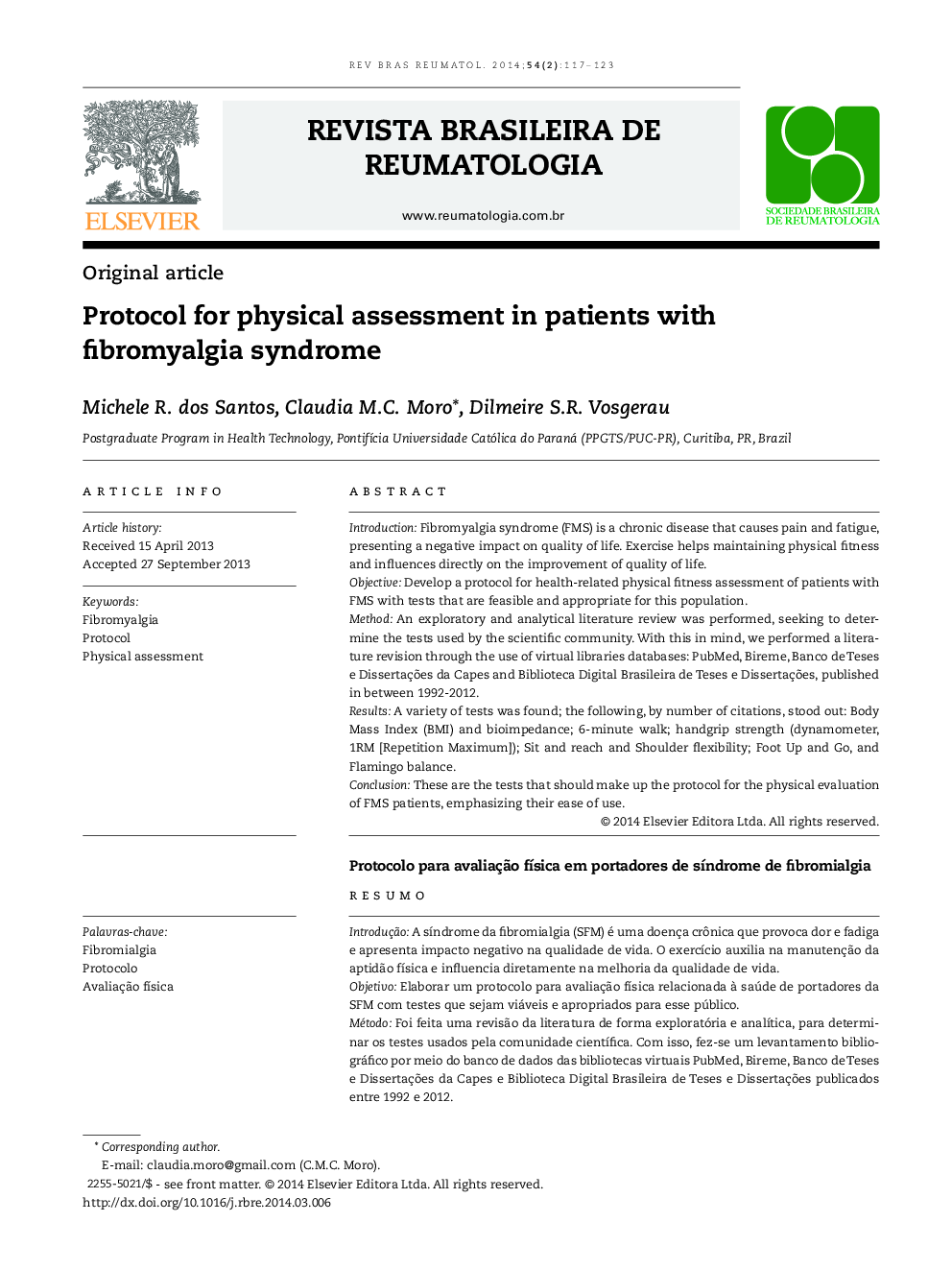 Protocol for physical assessment in patients with fibromyalgia syndrome