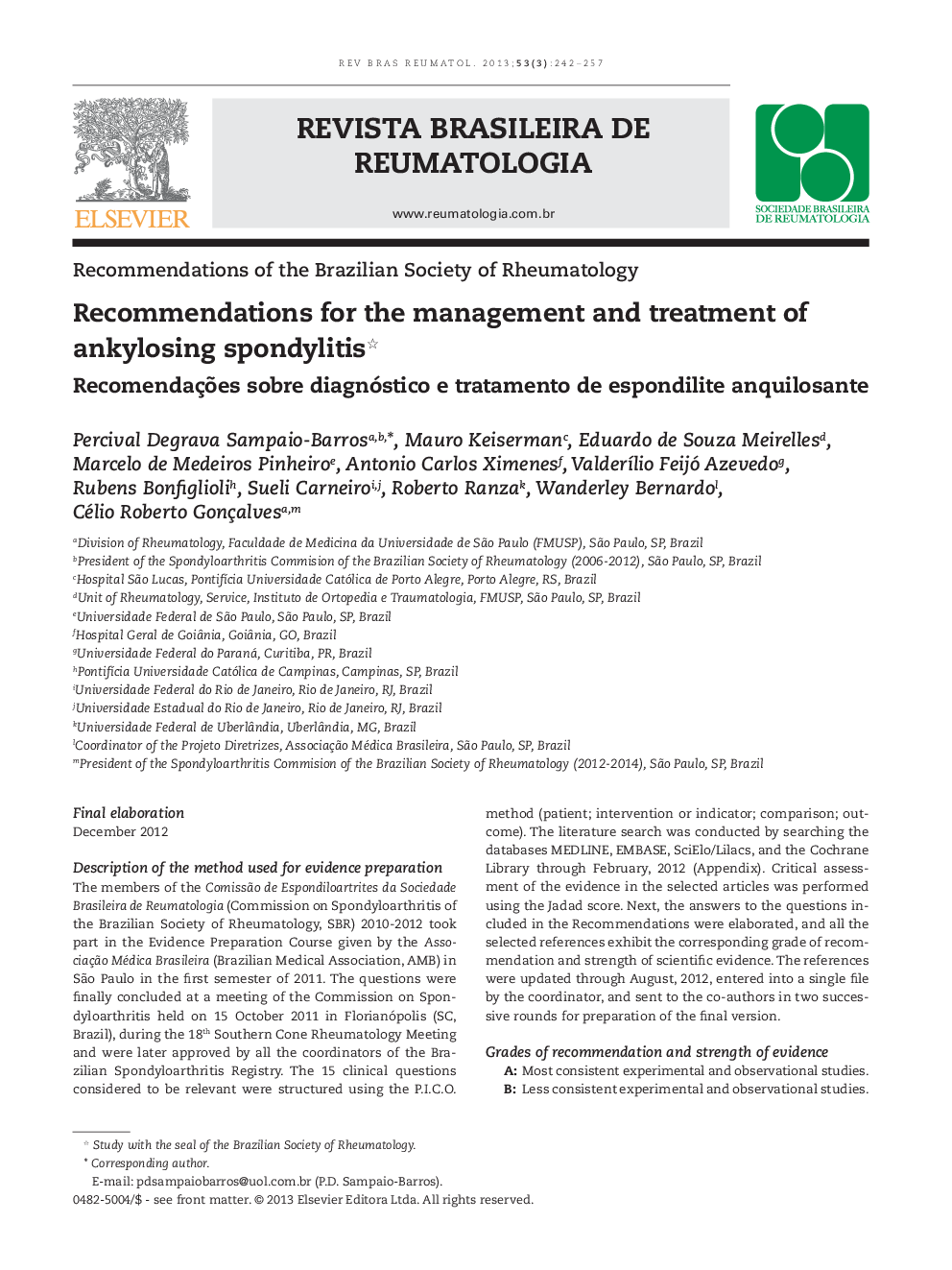 Recommendations for the management and treatment of ankylosing spondylitis *