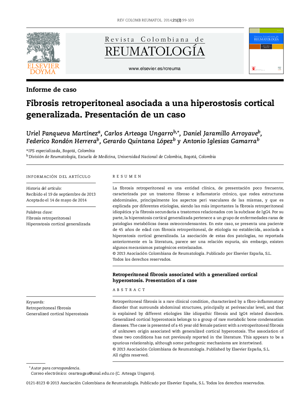 Fibrosis retroperitoneal asociada a una hiperostosis cortical generalizada. Presentación de un caso