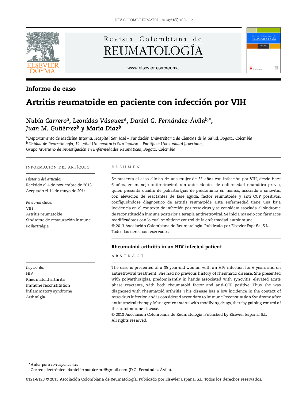 Artritis reumatoide en paciente con infección por VIH