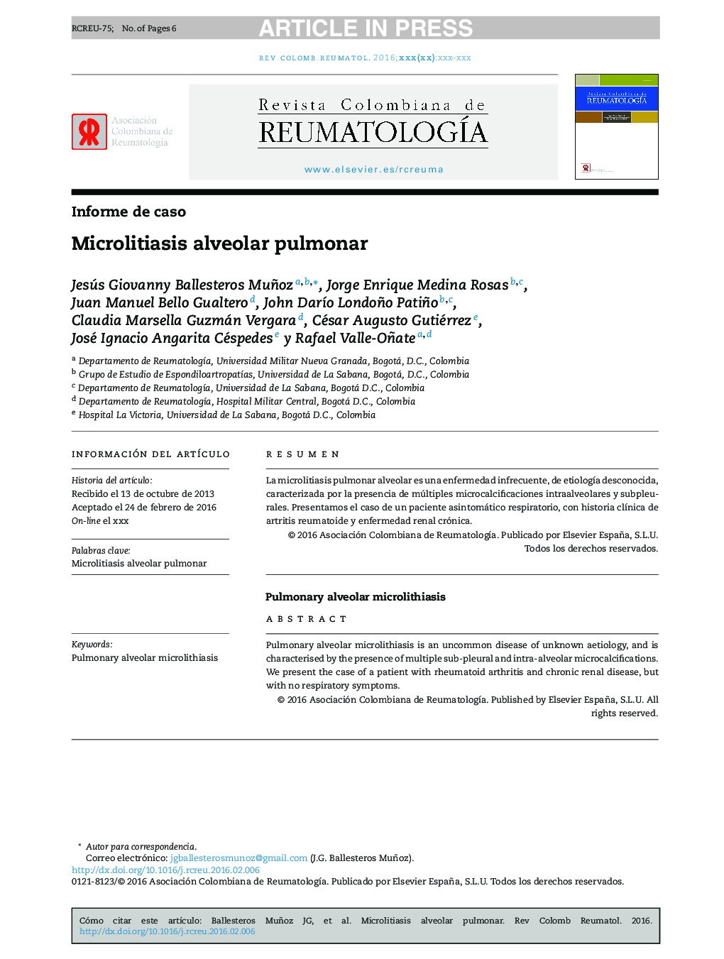 Microlitiasis alveolar pulmonar