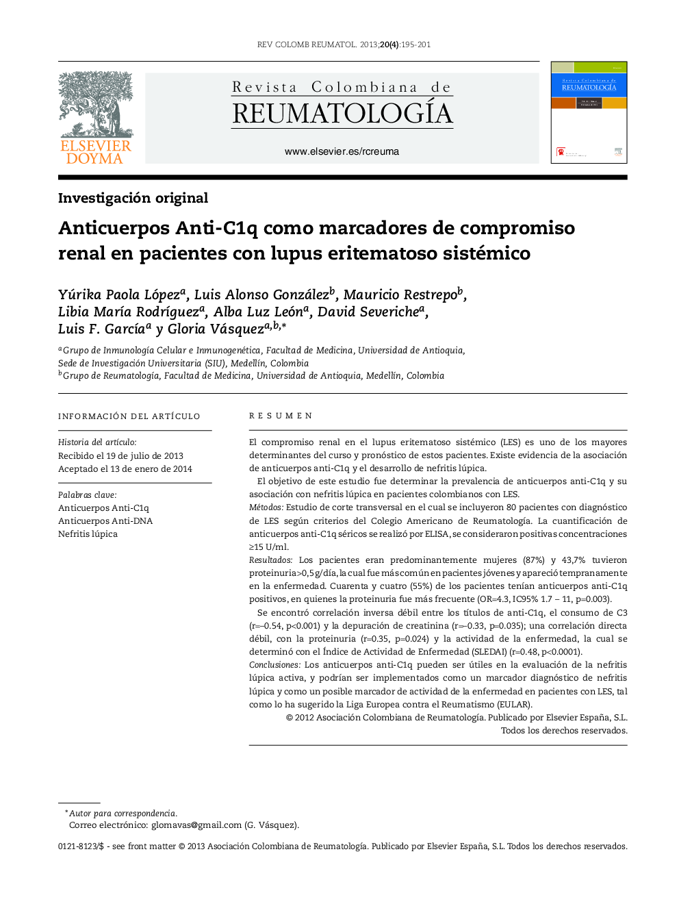 Anticuerpos Anti-C1q como marcadores de compromiso renal en pacientes con lupus eritematoso sistémico