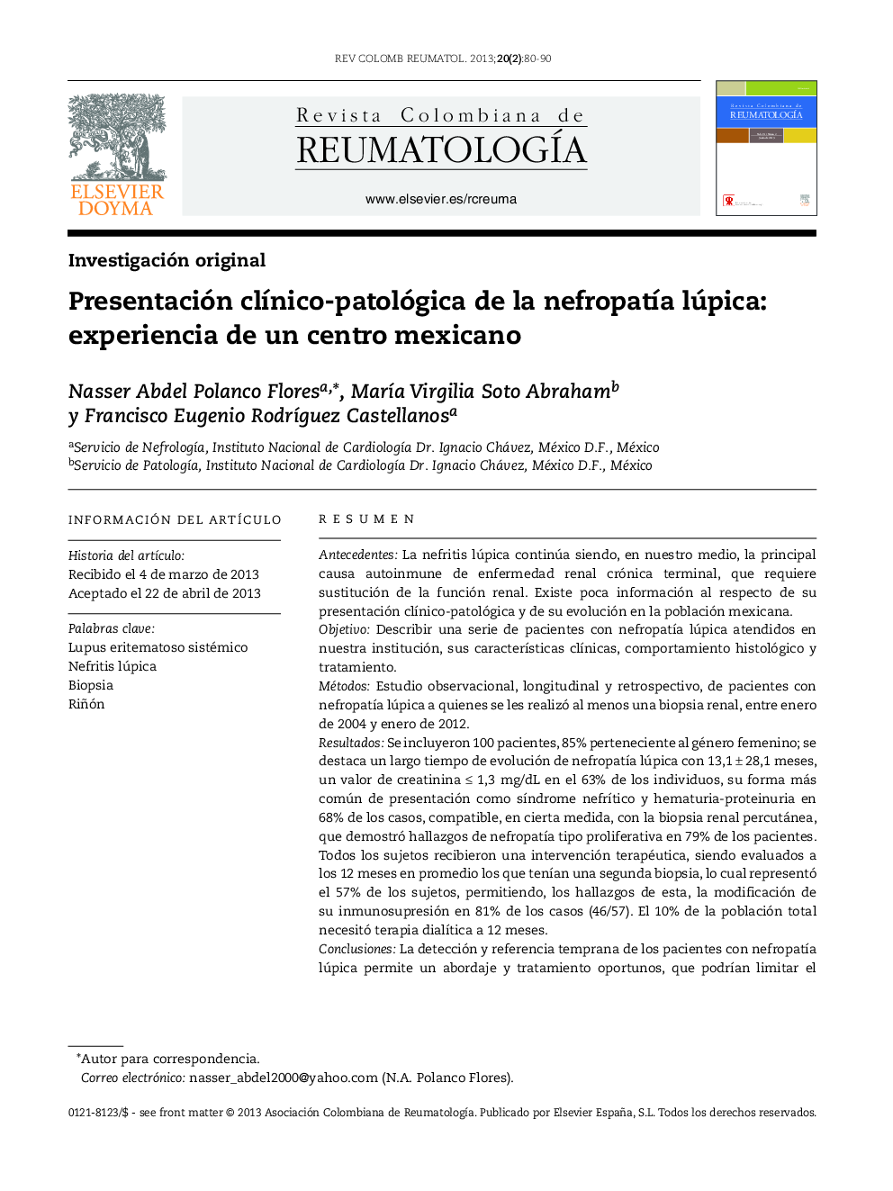 Presentación clÃ­nico-patológica de la nefropatÃ­a lúpica: experiencia de un centro mexicano