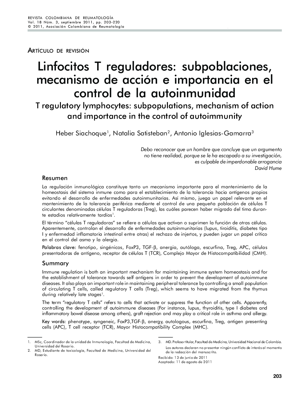 Linfocitos T reguladores: Subpoblaciones, mecanismo de acción e importancia en el control de la autoinmunidad