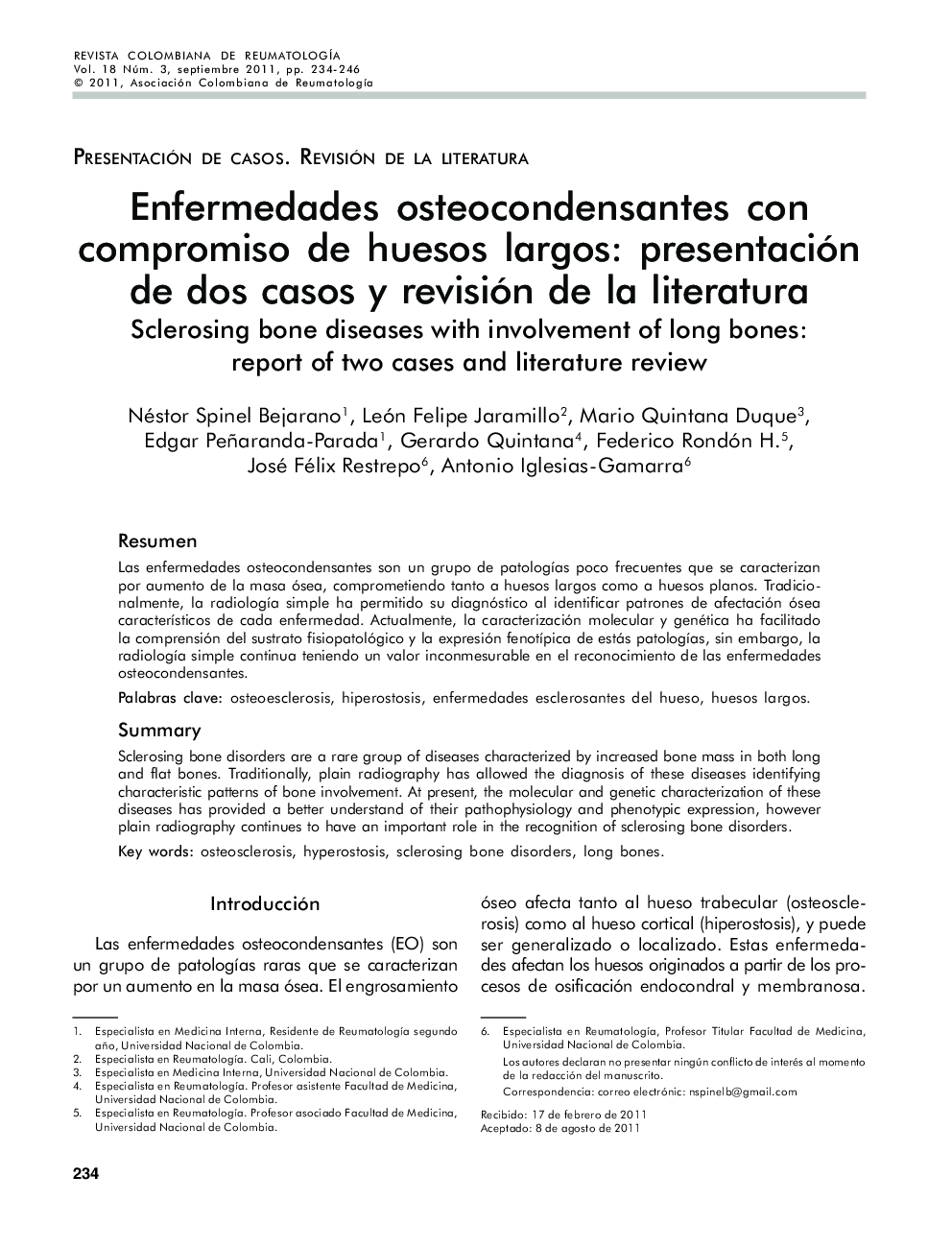 Enfermedades osteocondensantes con compromiso de huesos largos: presentación de dos casos y revisión de la literatura