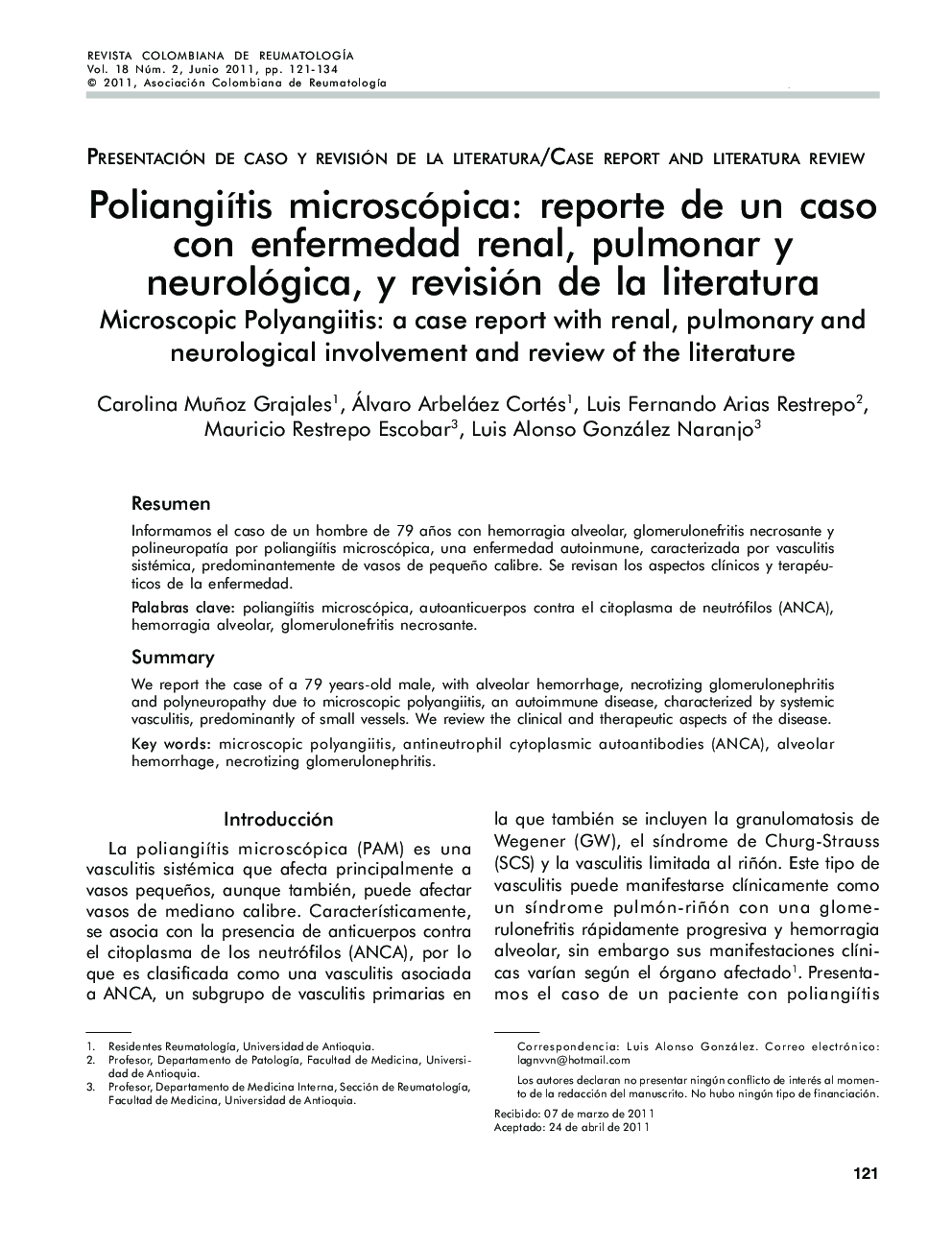 PoliangiÃ­tis microscópica: reporte de un caso con enfermedad renal, pulmonar y neurológica, y revisión de la literatura