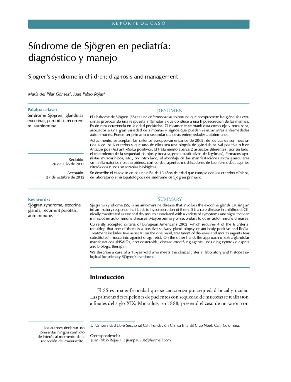 SÃ­ndrome de Sjögren en pediatrÃ­a: diagnóstico y manejo