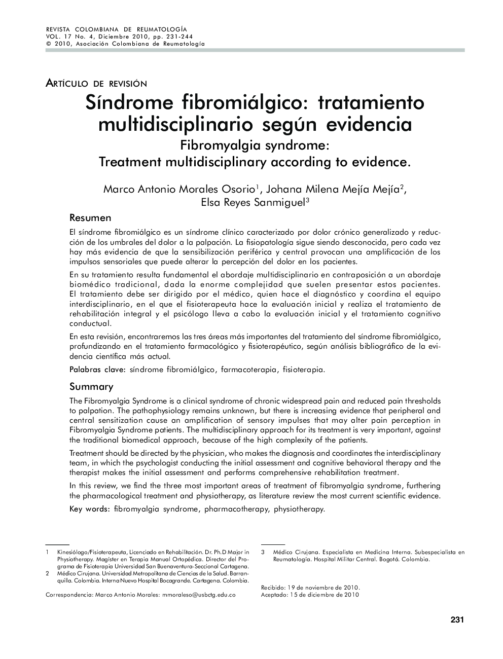 SÃ­ndrome fibromiálgico: tratamiento multidisciplinario según evidencia