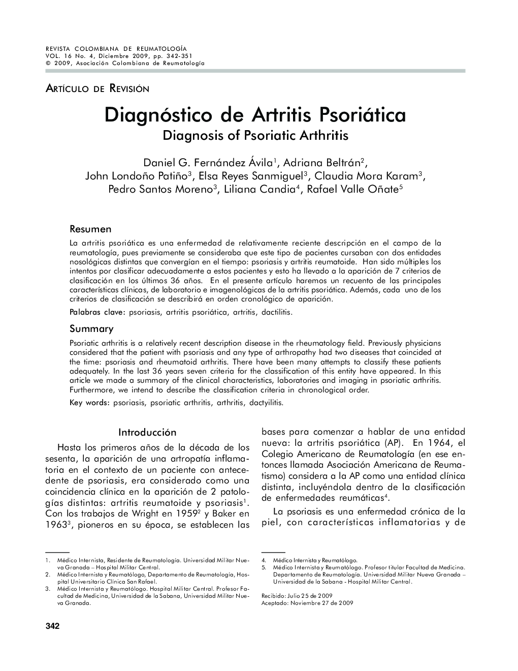 Diagnóstico de Artritis Psoriática