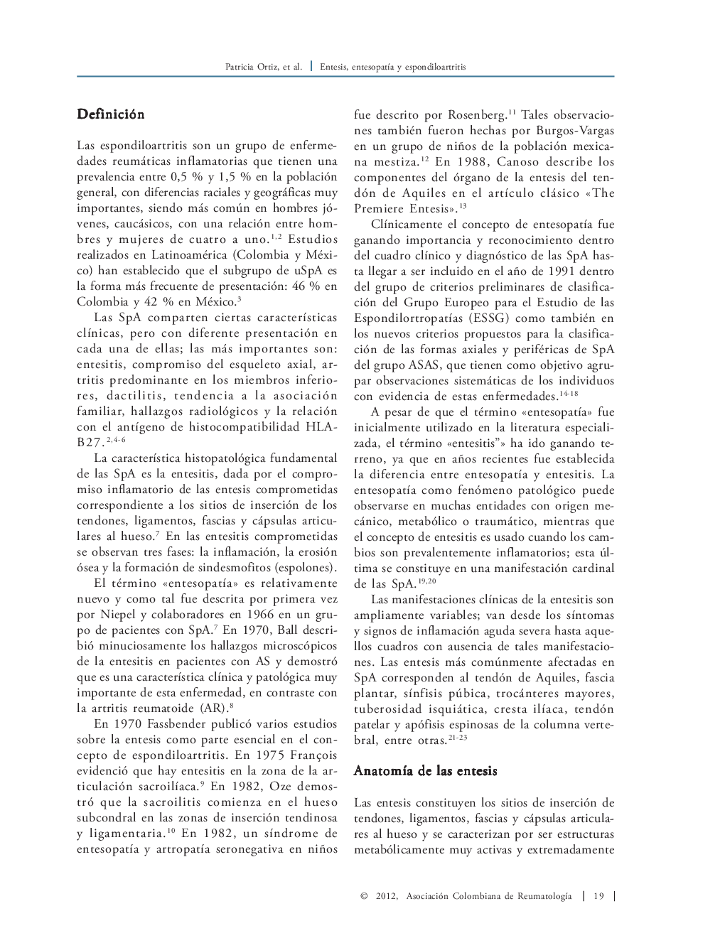 Entesis, entesopatÃ­a y espondiloartritis