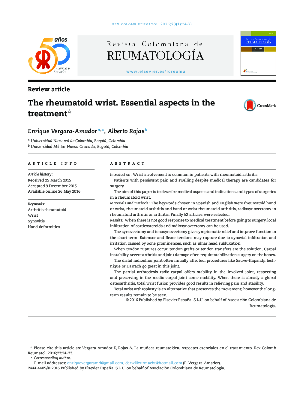 The rheumatoid wrist. Essential aspects in the treatment