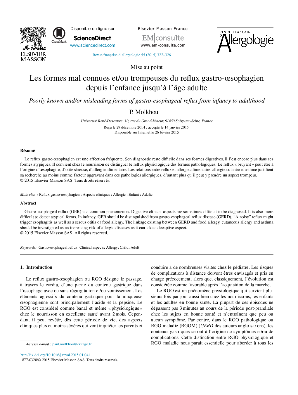 Les formes mal connues et/ou trompeuses du reflux gastro-œsophagien depuis l’enfance jusqu’à l’âge adulte