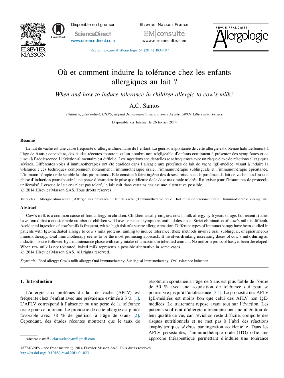 Où et comment induire la tolérance chez les enfants allergiques au lait ?