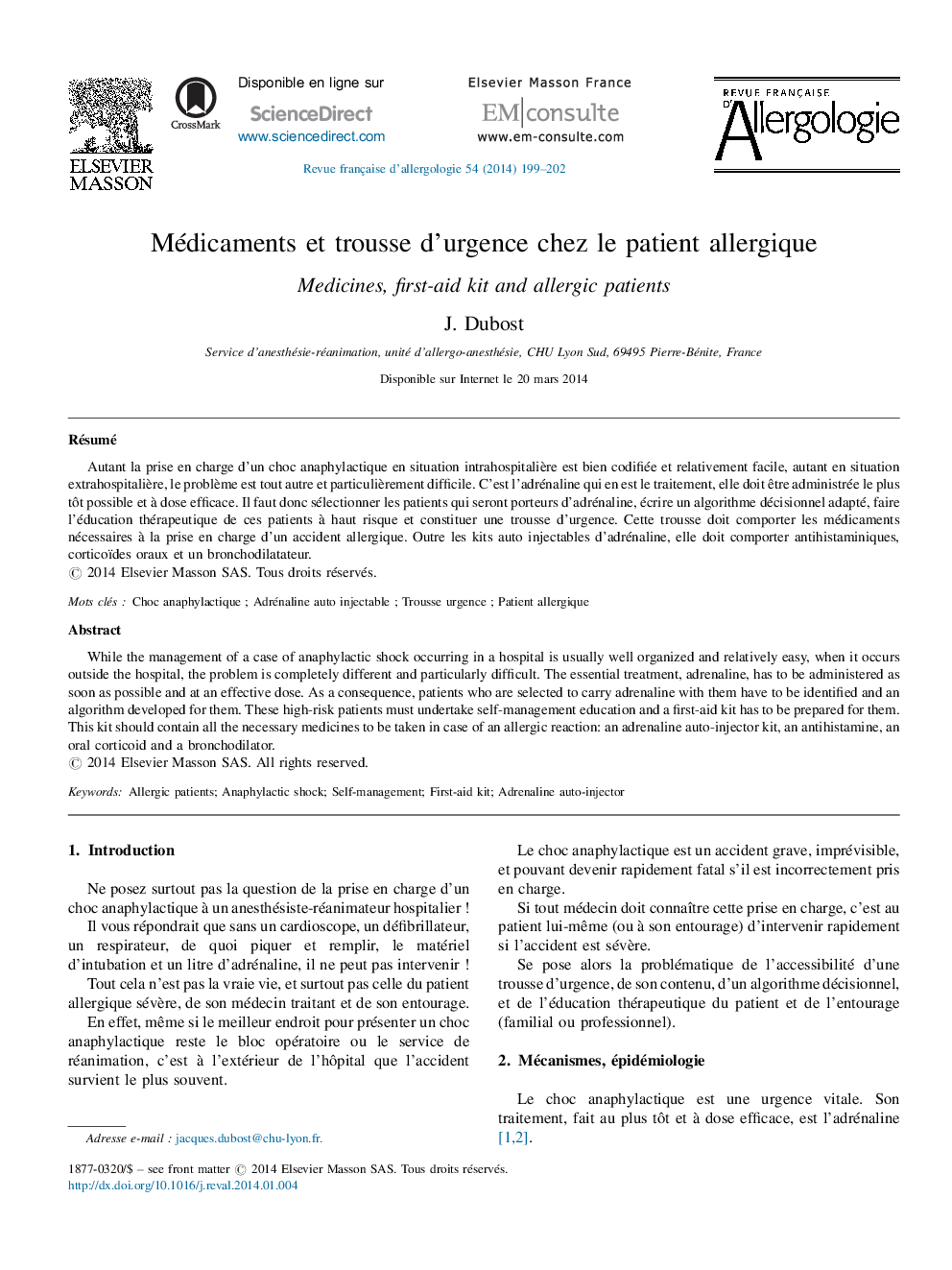 Médicaments et trousse d’urgence chez le patient allergique