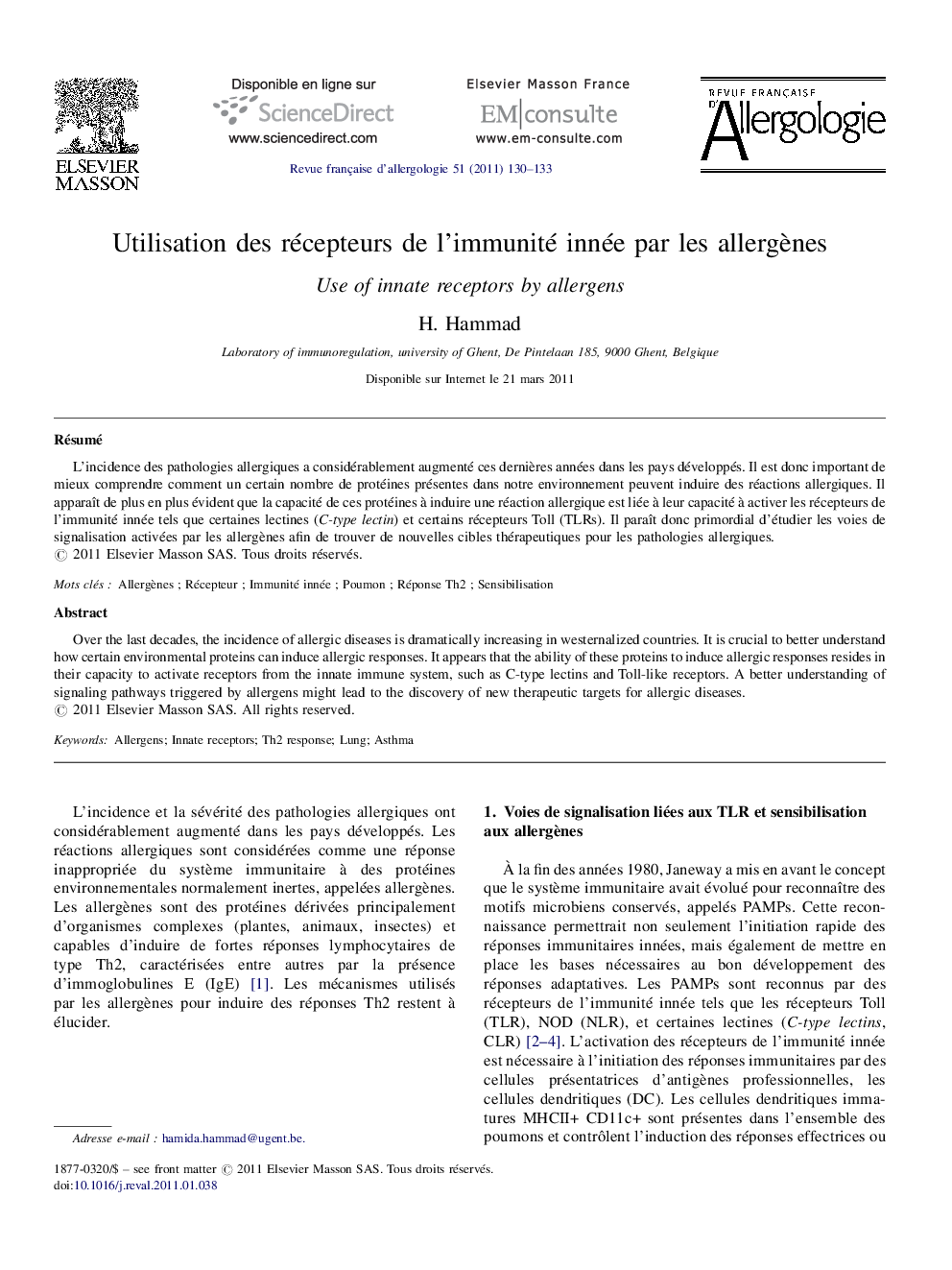 Utilisation des récepteurs de l’immunité innée par les allergènes