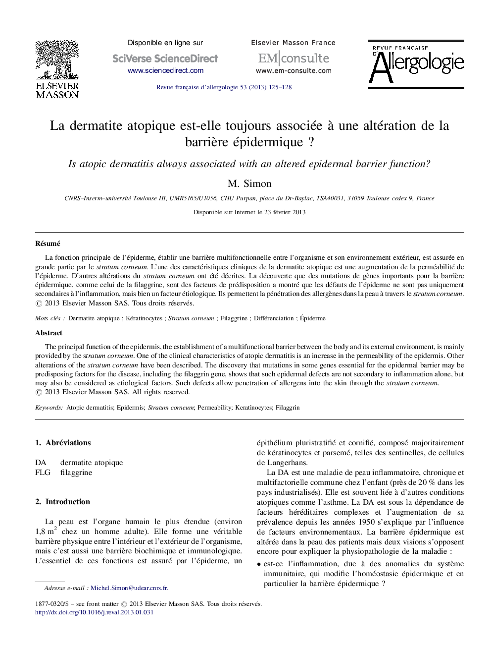 La dermatite atopique est-elle toujours associée à une altération de la barrière épidermique ?