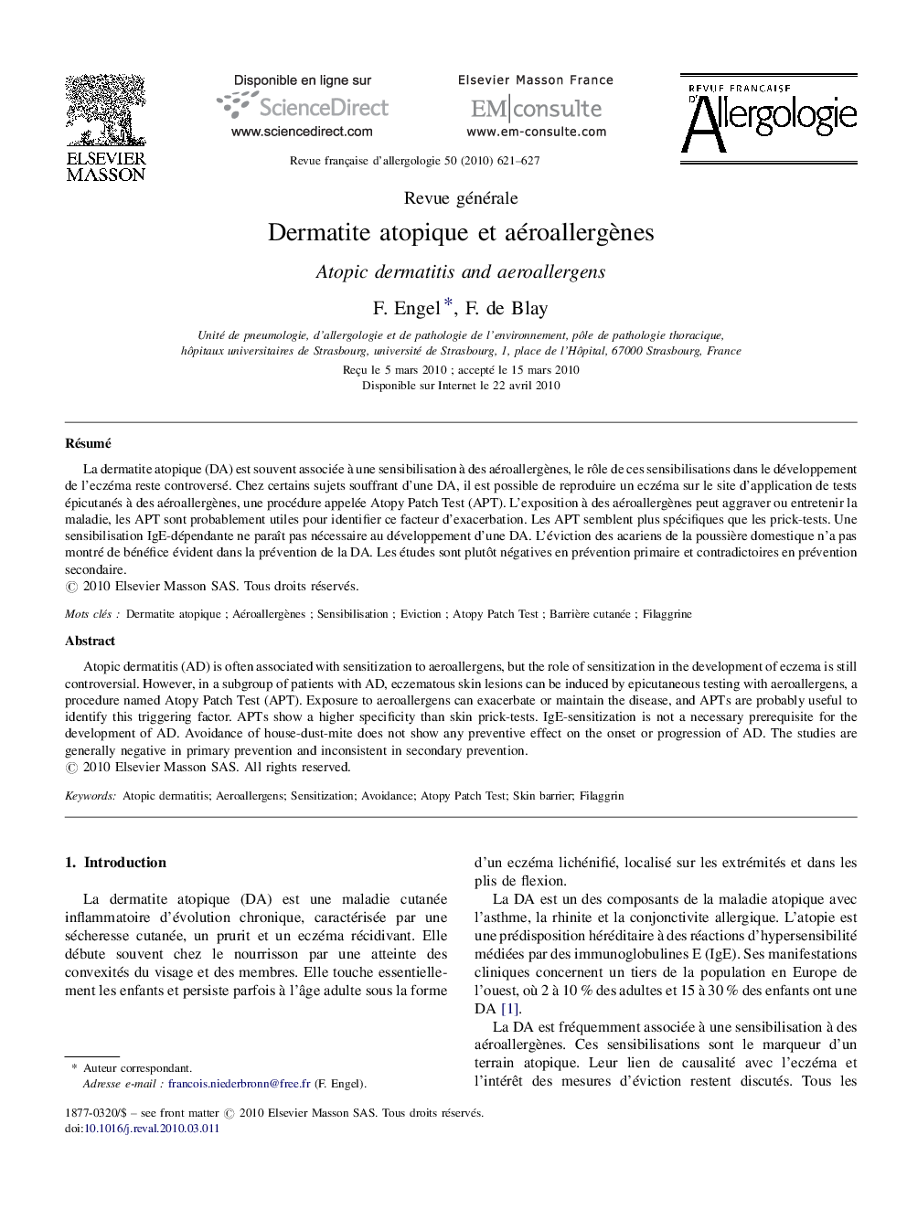 Dermatite atopique et aéroallergènes