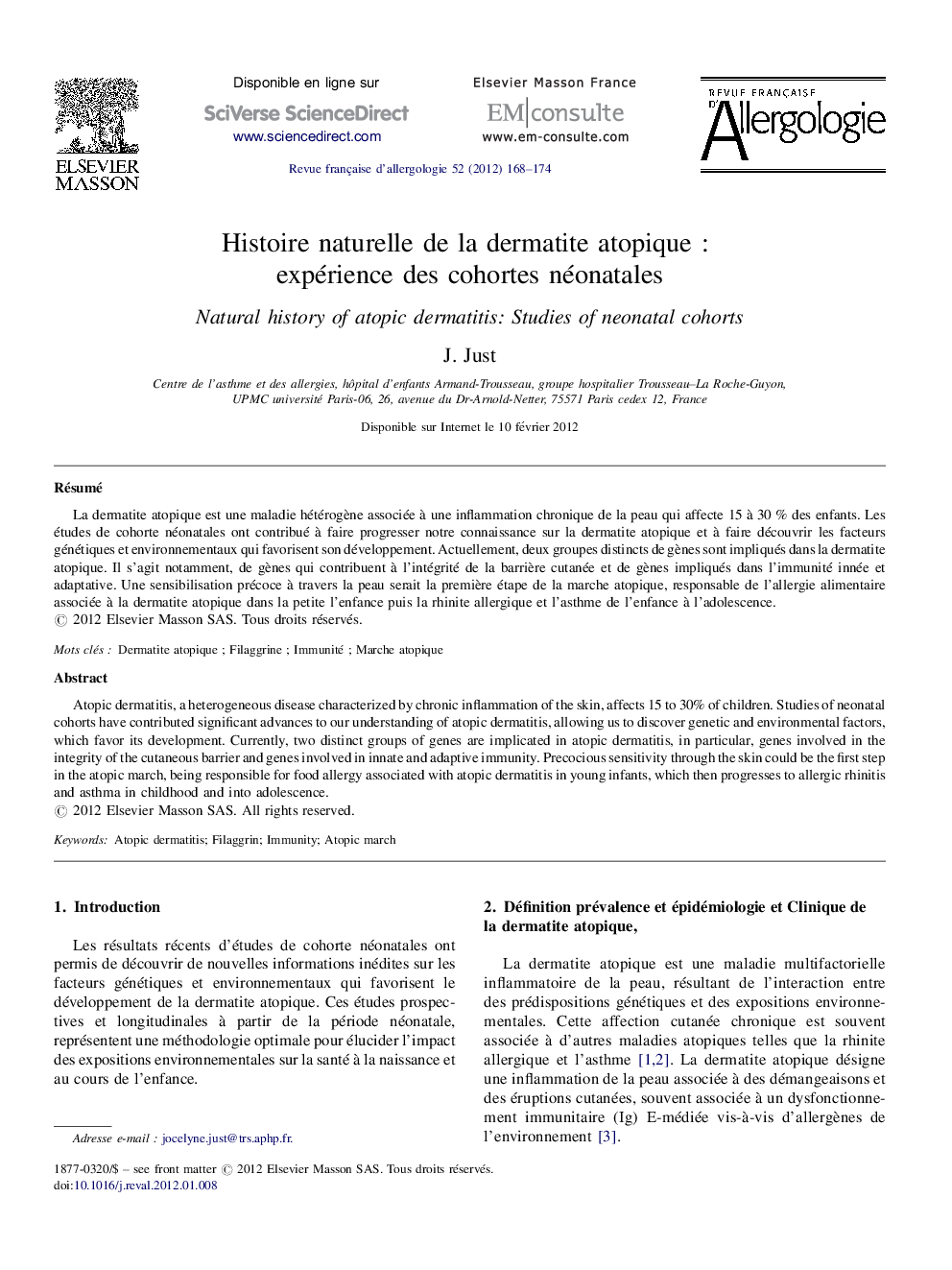 Histoire naturelle de la dermatite atopique : expérience des cohortes néonatales