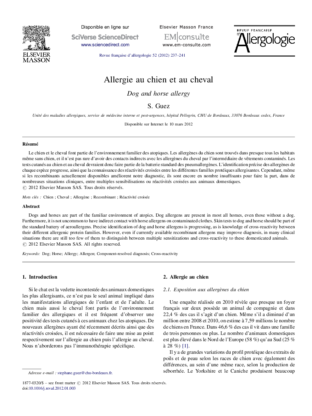 Allergie au chien et au cheval