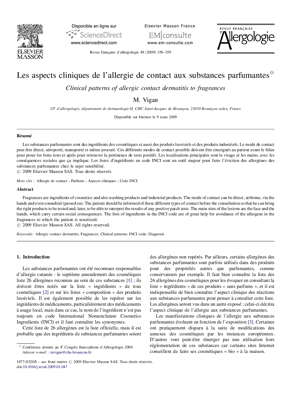 Les aspects cliniques de l’allergie de contact aux substances parfumantes 