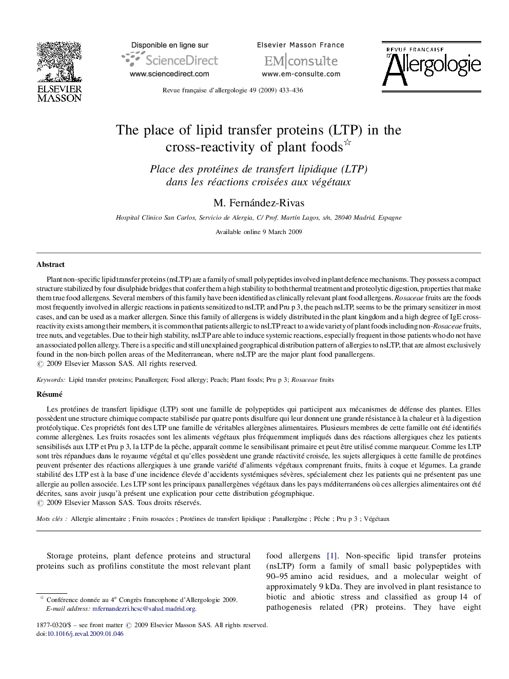 The place of lipid transfer proteins (LTP) in the cross-reactivity of plant foods 