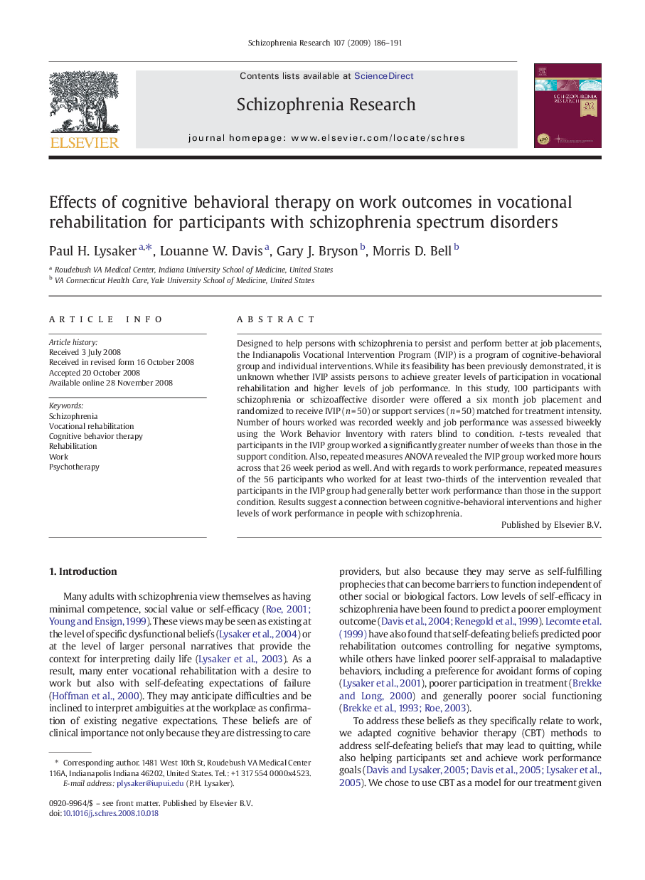 Effects of cognitive behavioral therapy on work outcomes in vocational rehabilitation for participants with schizophrenia spectrum disorders