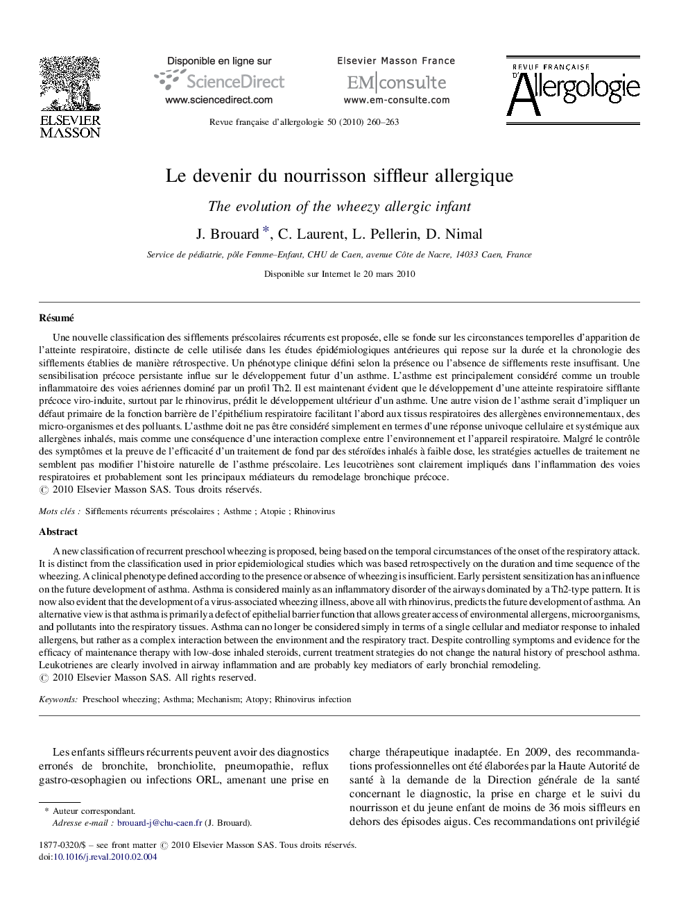 Le devenir du nourrisson siffleur allergique