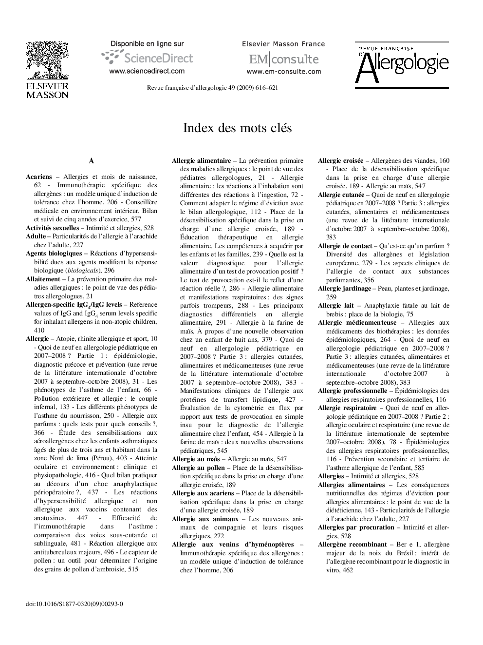 Index des mots clés