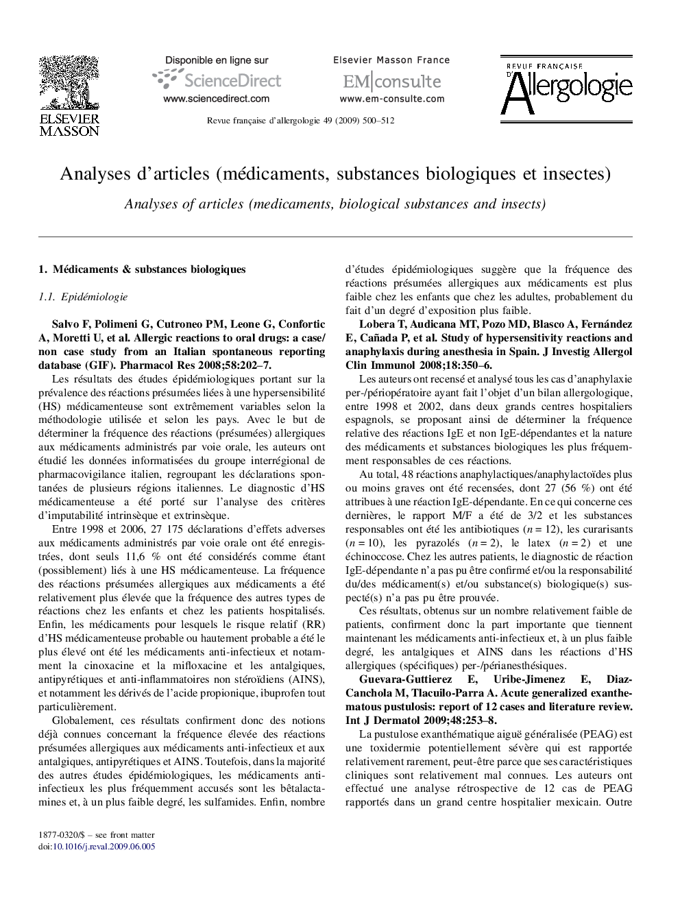 Analyses d'articles (medicaments, substances biologiques et insectes)