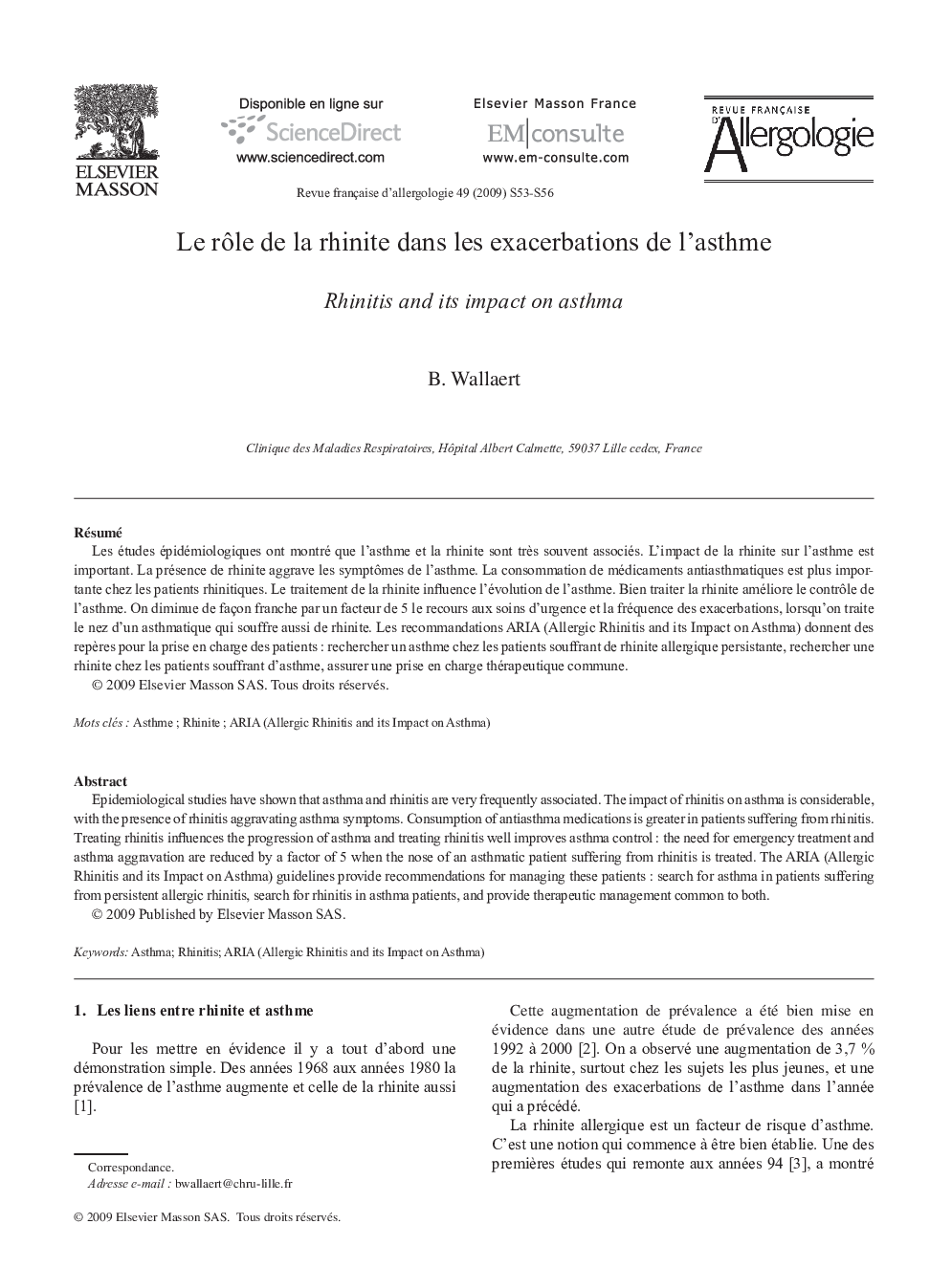 عکس صفحه اول مقاله: Le rôle de la rhinite dans les exacerbations de l’asthme Le rôle de la rhinite dans les exacerbations de l’asthme