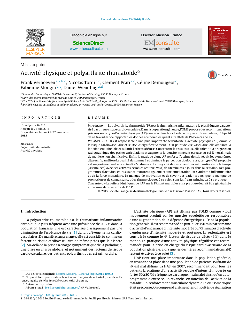 Activité physique et polyarthrite rhumatoïde 