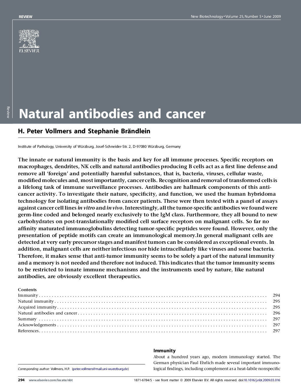 Natural antibodies and cancer