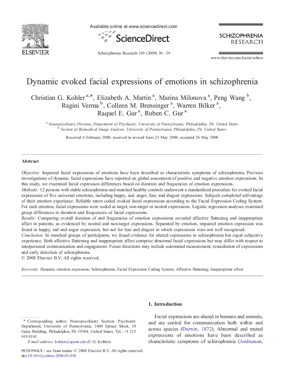 Dynamic evoked facial expressions of emotions in schizophrenia