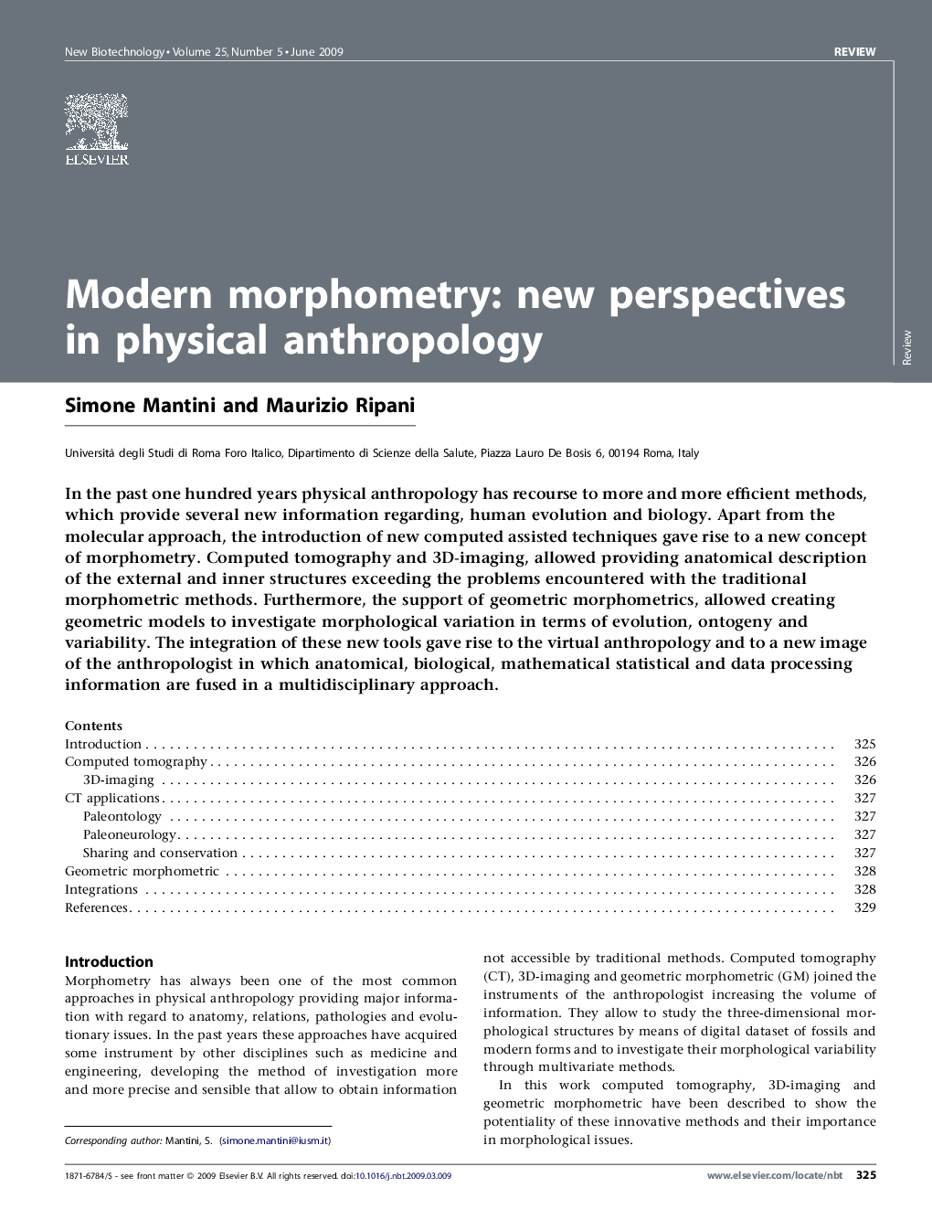 عکس صفحه اول مقاله: Modern morphometry: new perspectives in physical anthropology Modern morphometry: new perspectives in physical anthropology