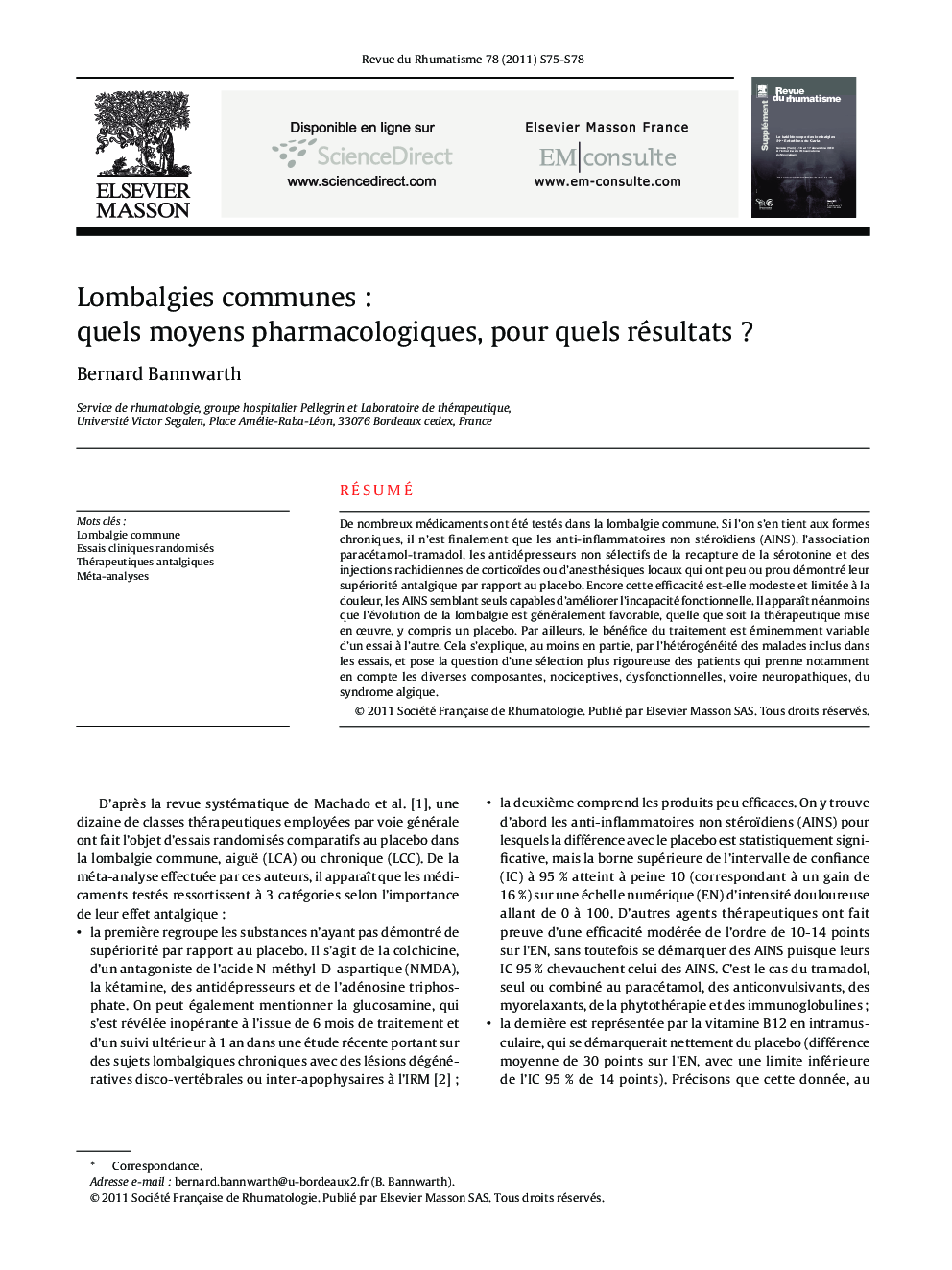 Lombalgies communes : quels moyens pharmacologiques, pour quels résultats ?