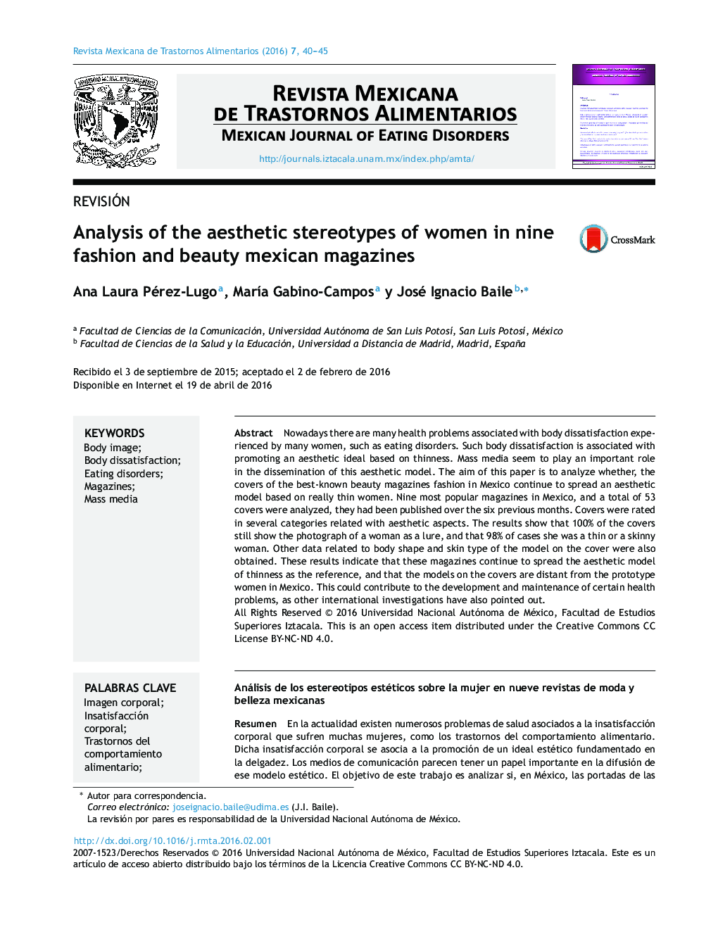 Analysis of the aesthetic stereotypes of women in nine fashion and beauty mexican magazines 