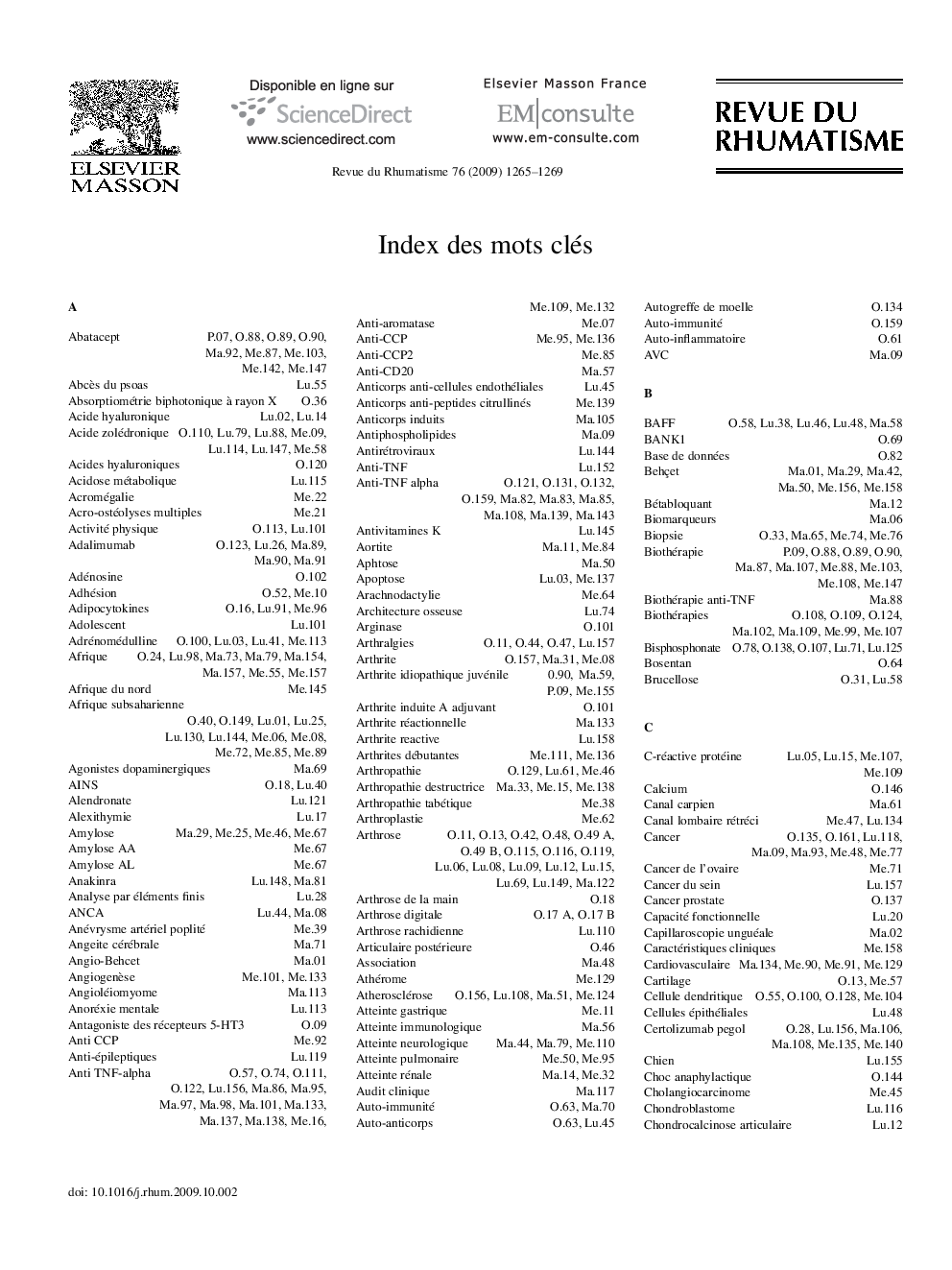 Index des mots clés
