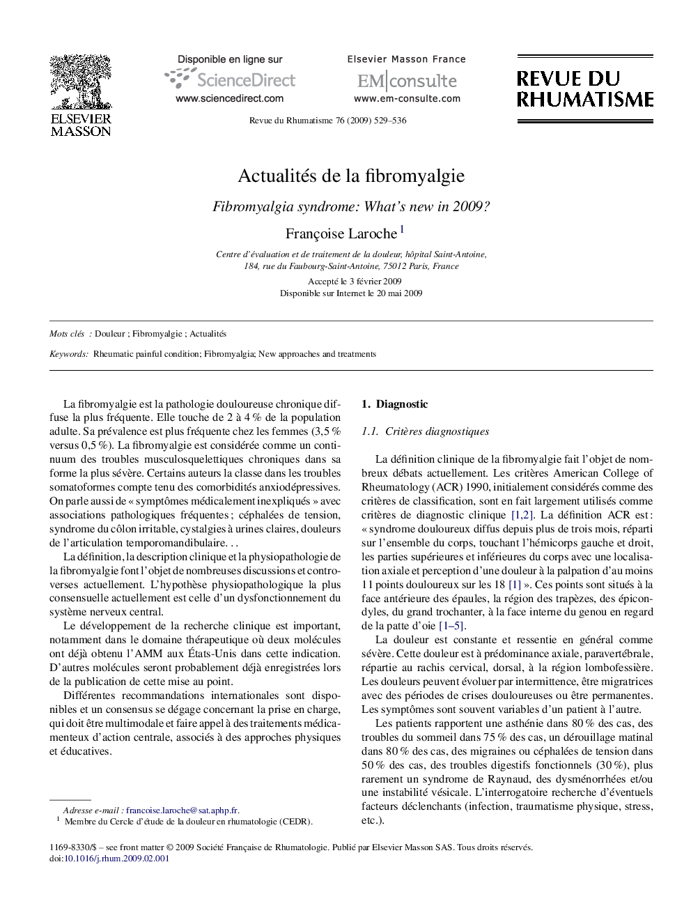 Actualités de la fibromyalgie