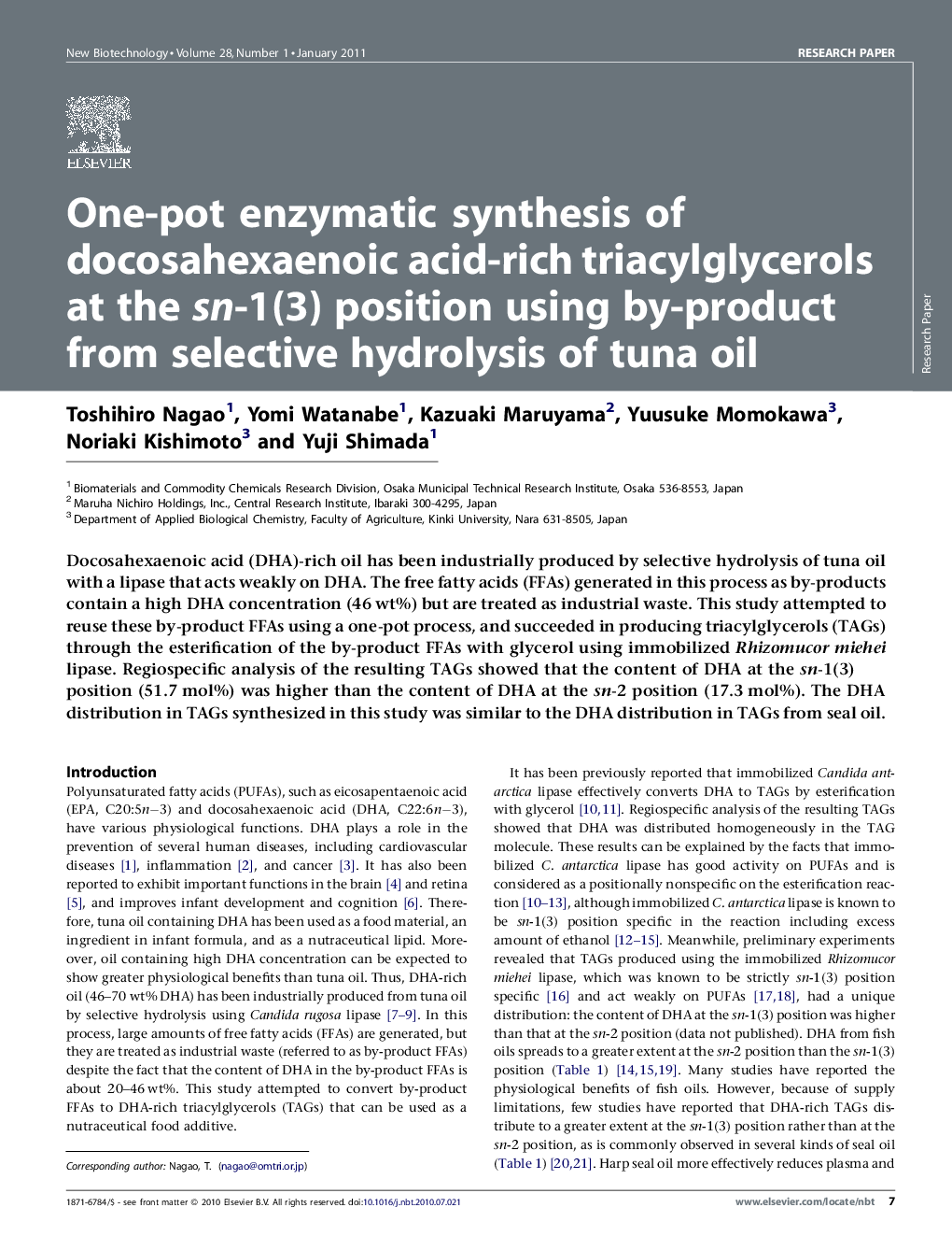 One-pot enzymatic synthesis of docosahexaenoic acid-rich triacylglycerols at the sn-1(3) position using by-product from selective hydrolysis of tuna oil