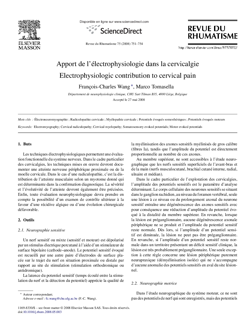 Apport de l'électrophysiologie dans la cervicalgie