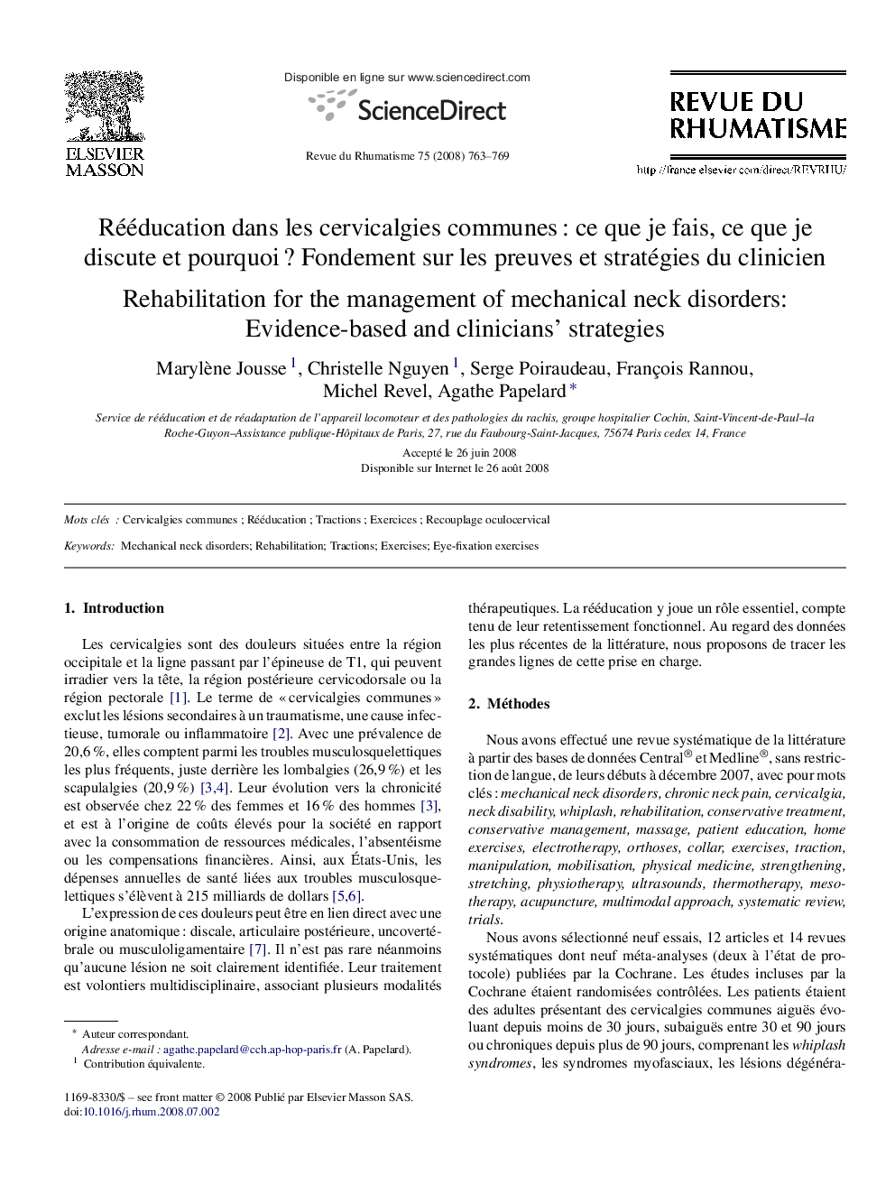 Rééducation dans les cervicalgies communesÂ : ce que je fais, ce que je discute et pourquoiÂ ? Fondement sur les preuves et stratégies du clinicien