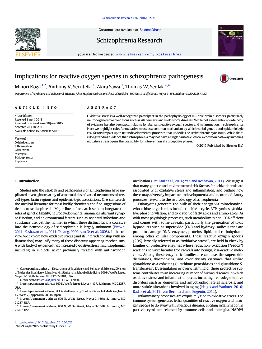 Implications for reactive oxygen species in schizophrenia pathogenesis