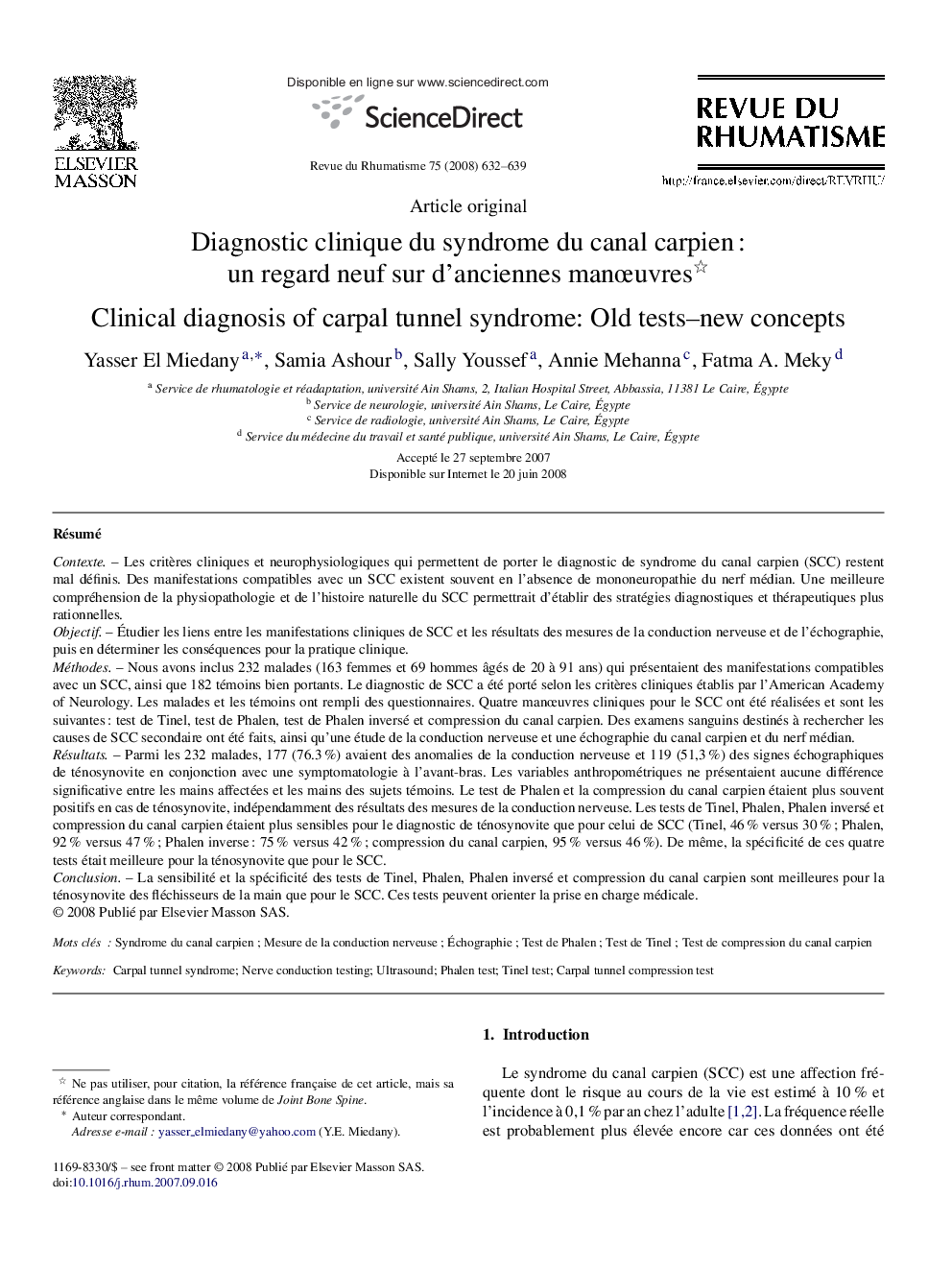 Diagnostic clinique du syndrome du canal carpien : un regard neuf sur d’anciennes manœuvres 