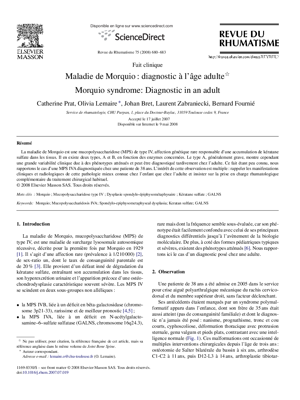 Maladie de Morquio : diagnostic à l’âge adulte 